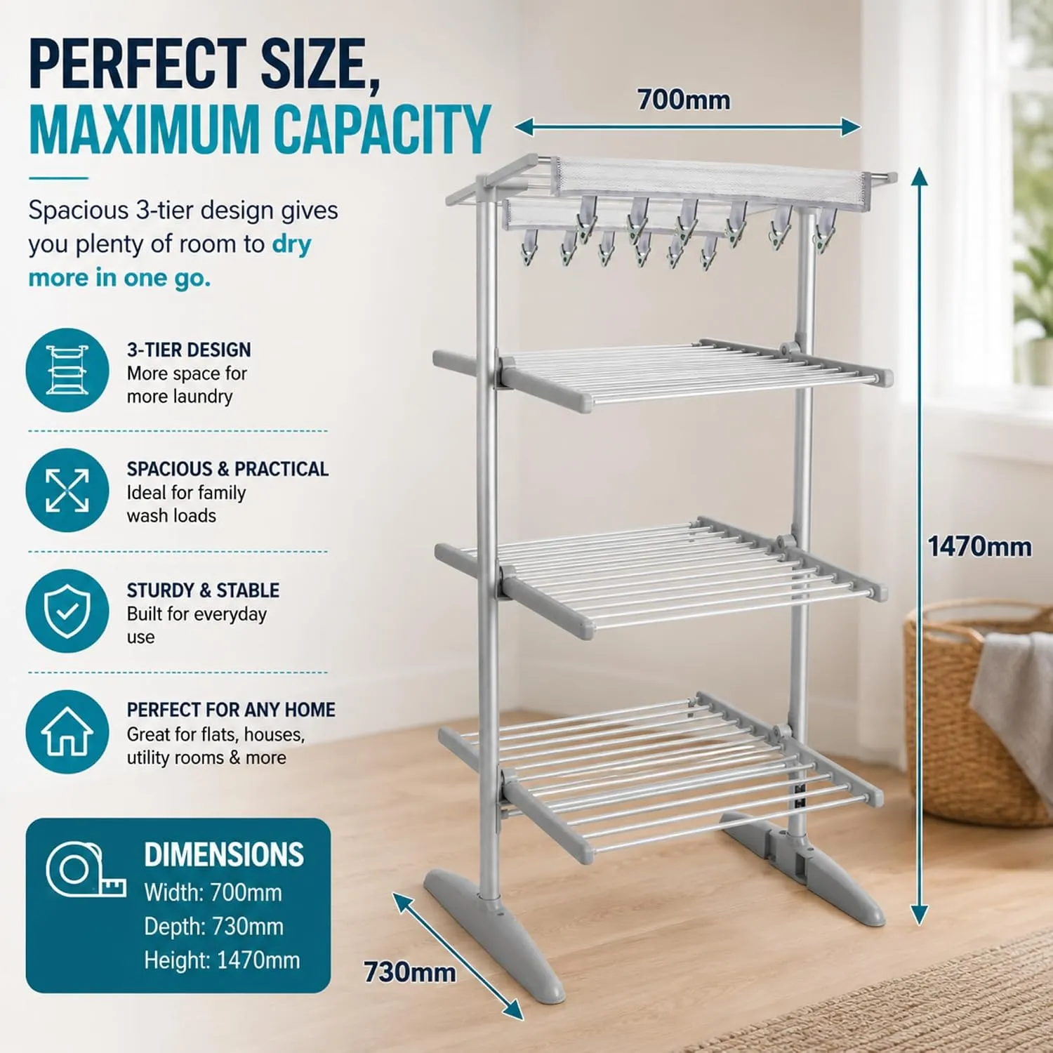 GlamHaus Digital Electric Clothes Airer with Cover