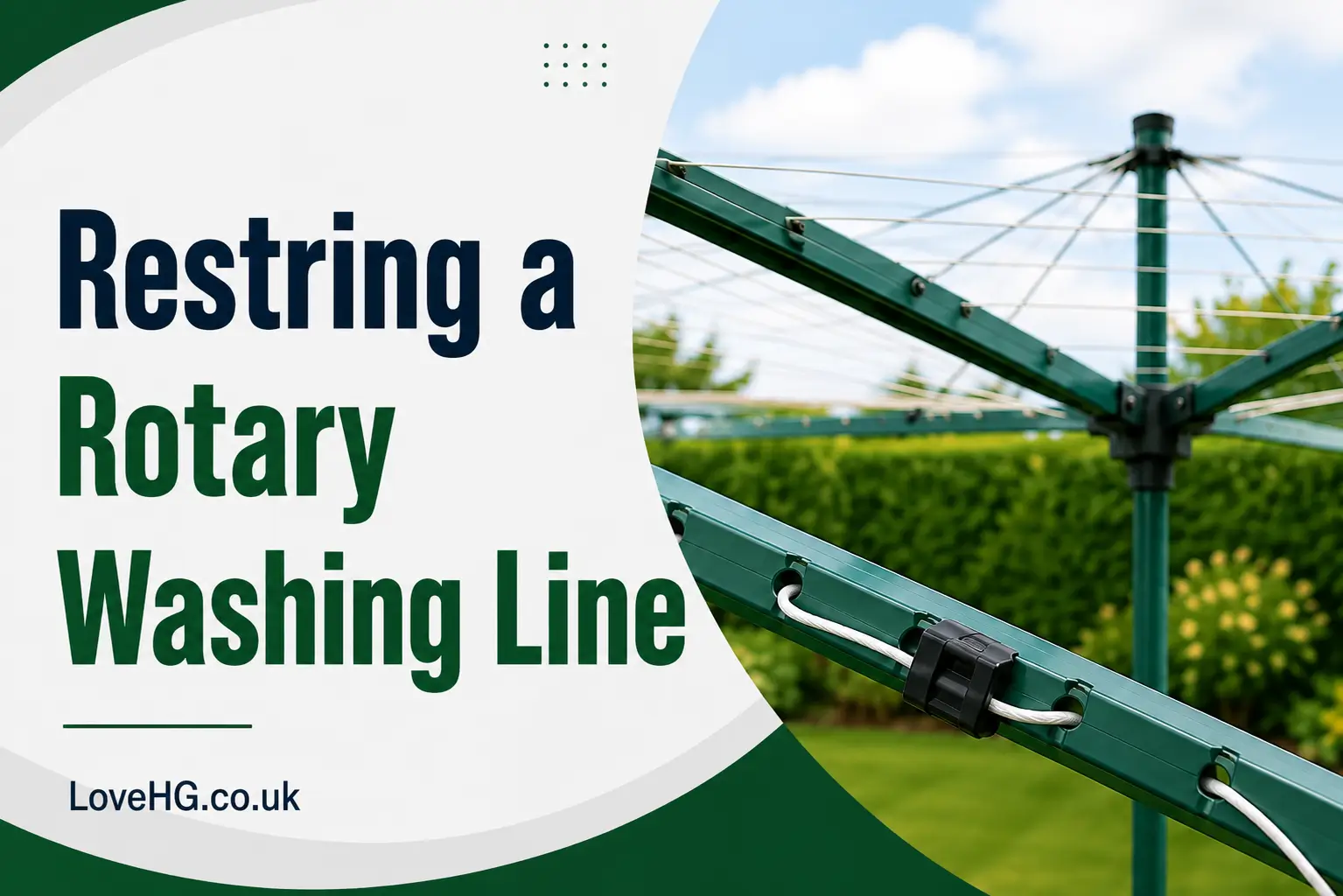 Restring a rotary washing line with new washing line cord and connector.