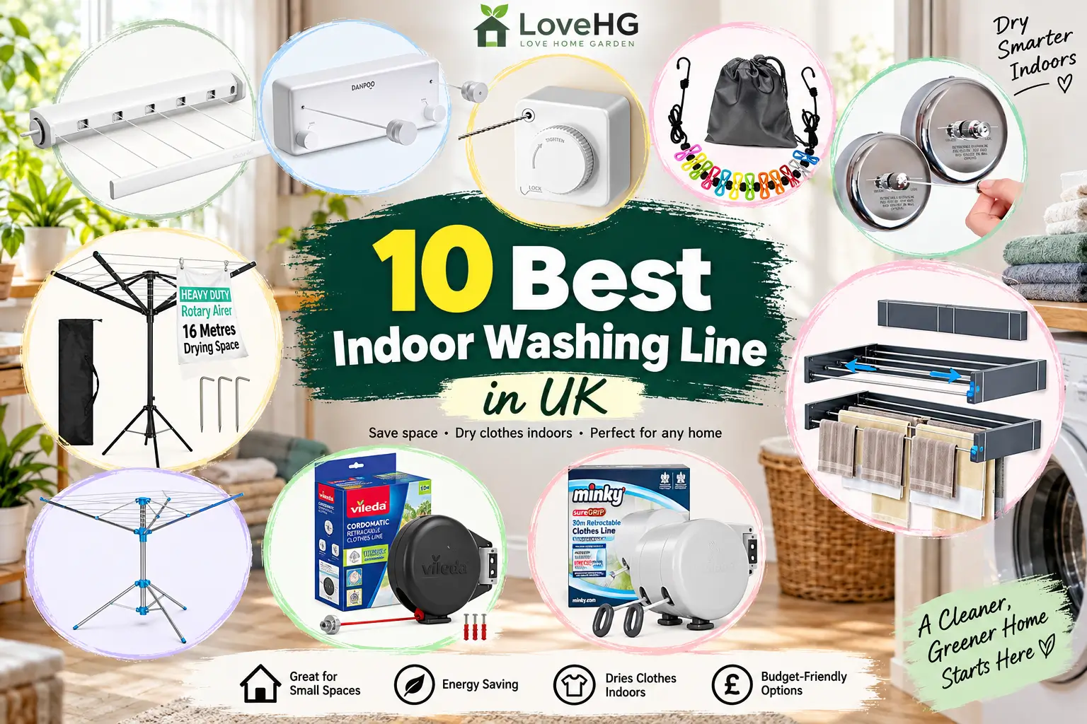 10 best indoor washing lines in the UK, including retractable washing lines, rotary airers and fold-out drying racks.