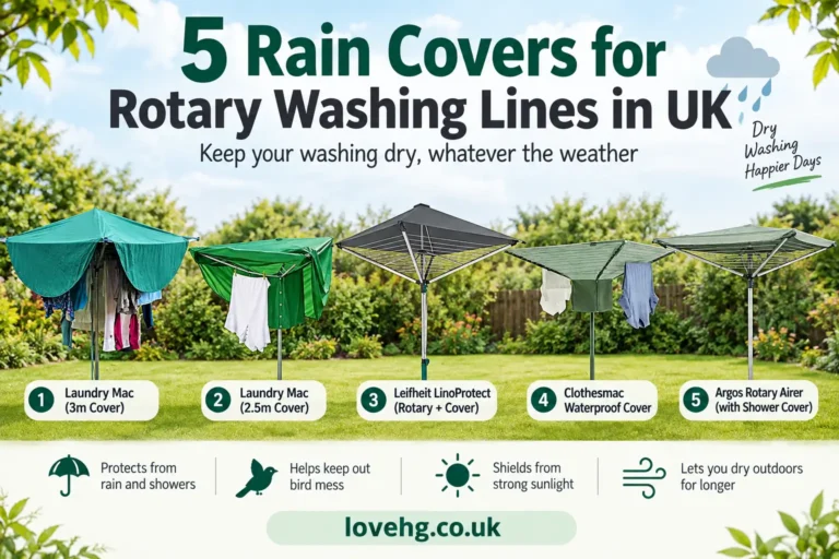 5 rain covers for rotary washing lines in the UK, including Laundry Mac, Leifheit LinoProtect, Clothesmac and Argos Rotary Airer