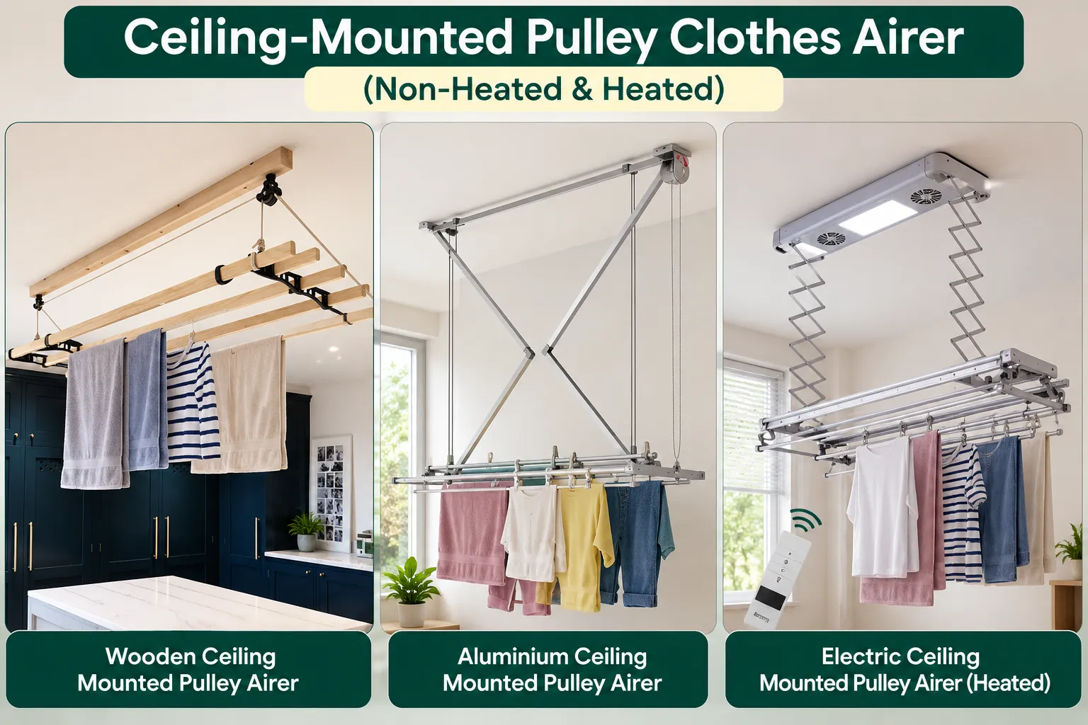 Ceiling-mounted pulley airer comparison