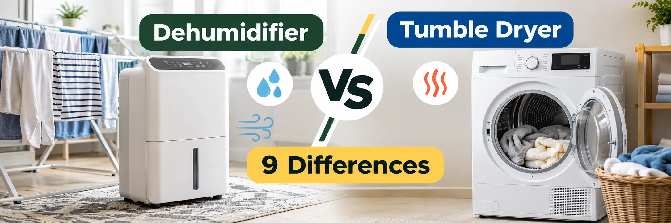 Dehumidifier vs tumble dryer: 9 key differences for drying clothes indoors.