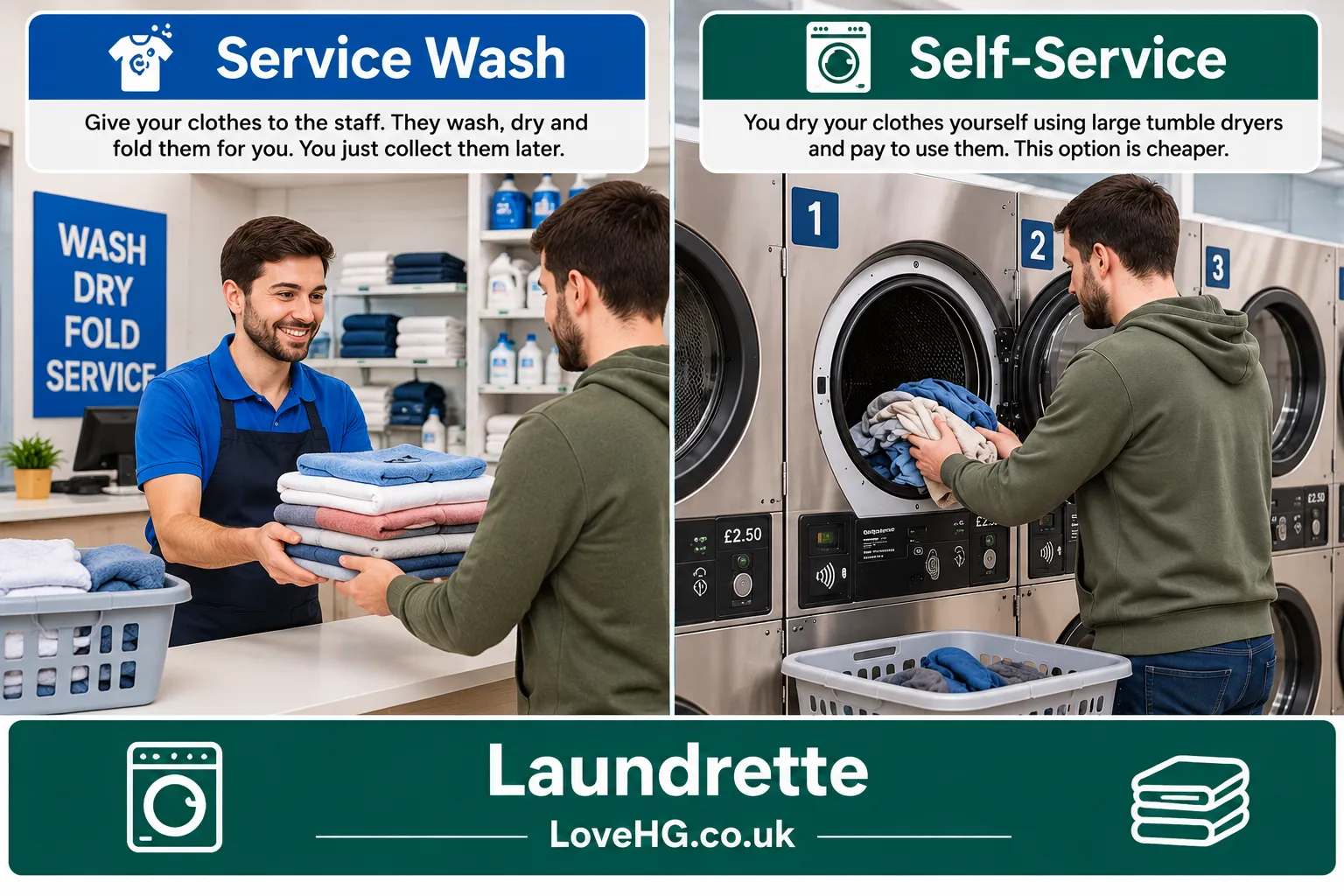 Service wash and self-service laundrette